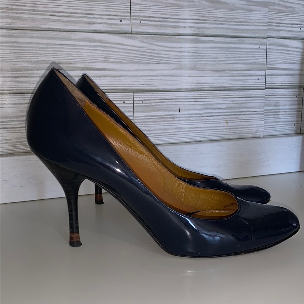 Fendi Blue Heels Sleek Stiletto Pumps almond shape size 37.5/ 7.5 navy blue